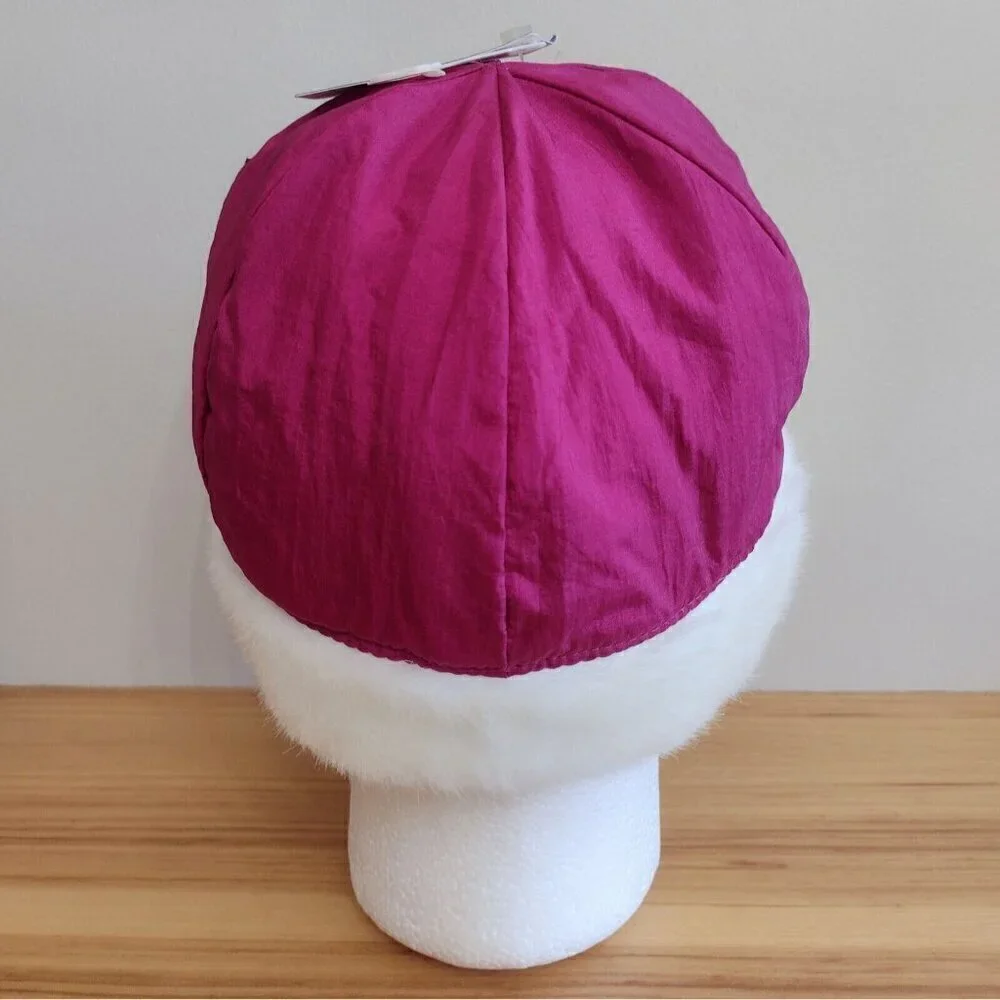 NWT Vtg 90s Oshkosh Toddler Girl Nylon Winter Hat Faux Fur Trim Floral Flowers